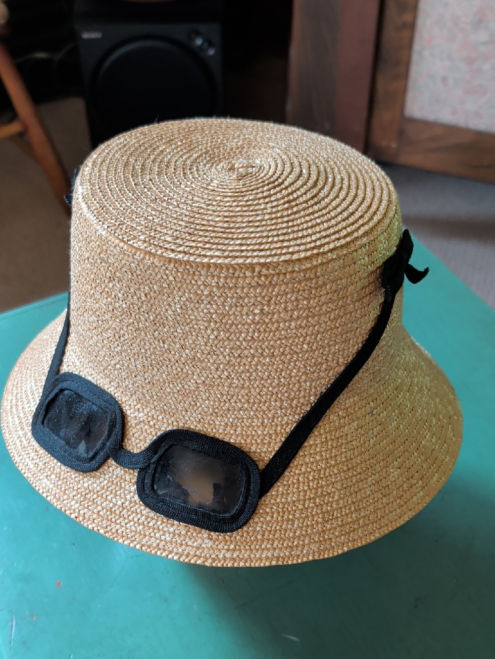 Kate Spade Sunglasses Straw Hat Bucket Summer Beach Tan Hat Black Glasses Iconic - Picture 4 of 16